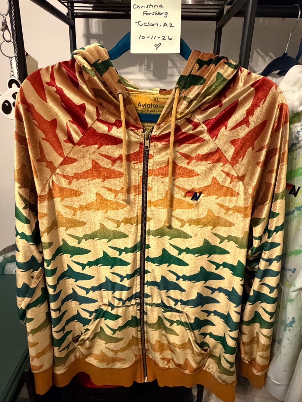 Aviator Nation Men’s Shark-Print Zip Hoodie - Gold, Red, Green, Blue